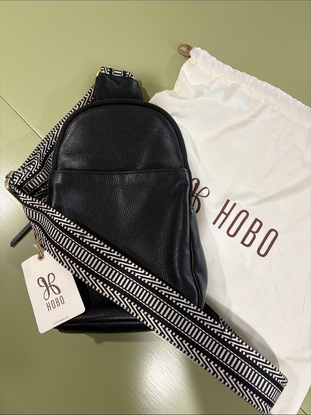 HOBO Cass Black Leather Crossbody/Sling Bag